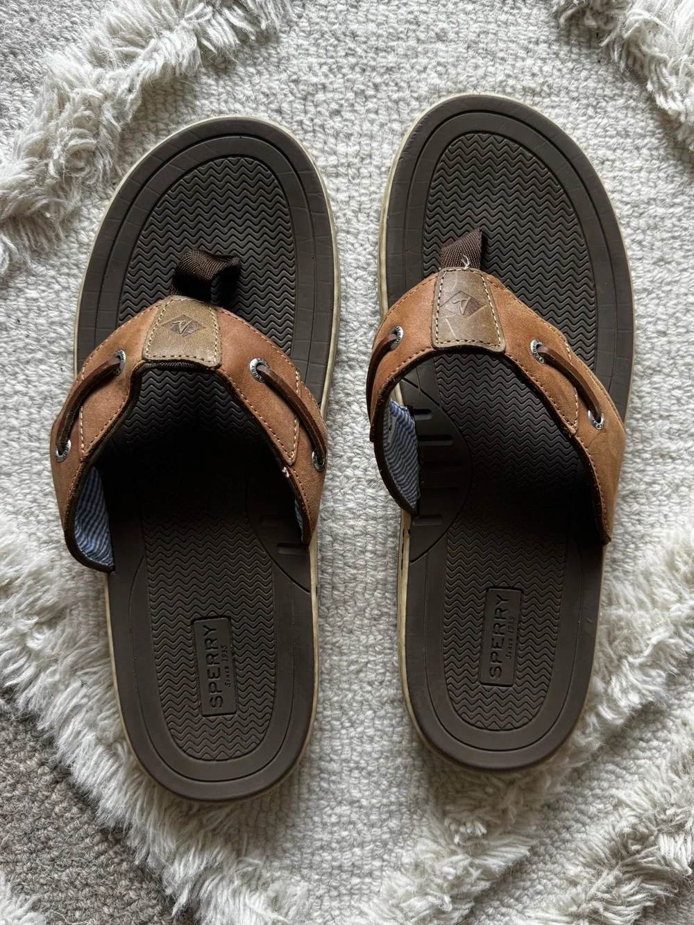 Sperry Brown Leather Men's Flip Sandals, Size 10